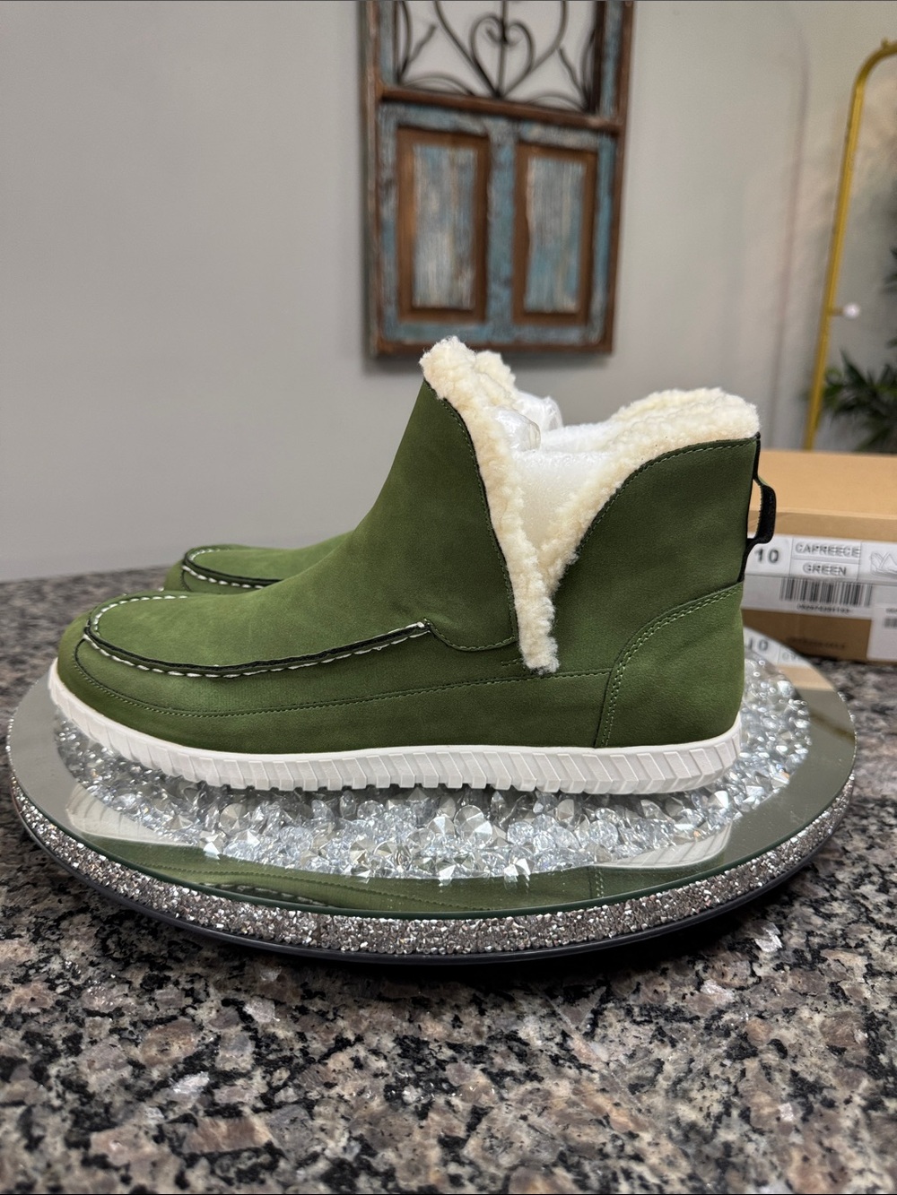 Journee Collection Olive Green Faux-Shearling Slip-On Sneakers NEW 10